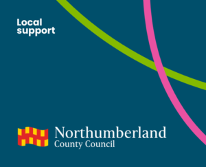 Northumberland County Council logo with a blue background. Text 'local support'.