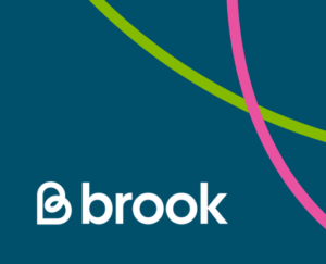 Brook logo with a blue background.