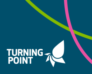 Turning Point logo with a blue background.