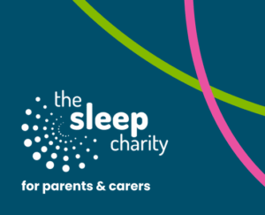 The Sleep Charity logo with a blue background. Text 'for parents & carers'.