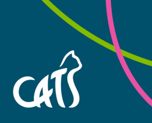 Cats Protection logo with a blue background.