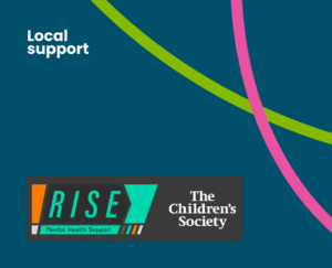 RISE logo with a blue background. Text 'local support'.