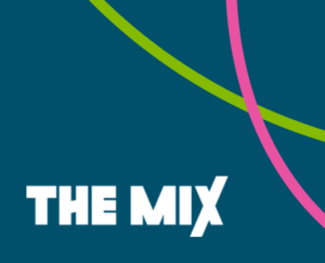 The Mix logo with a blue background.