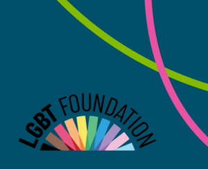 LGBT Foundation logo with a blue background.