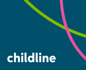 Childline logo with a blue background.